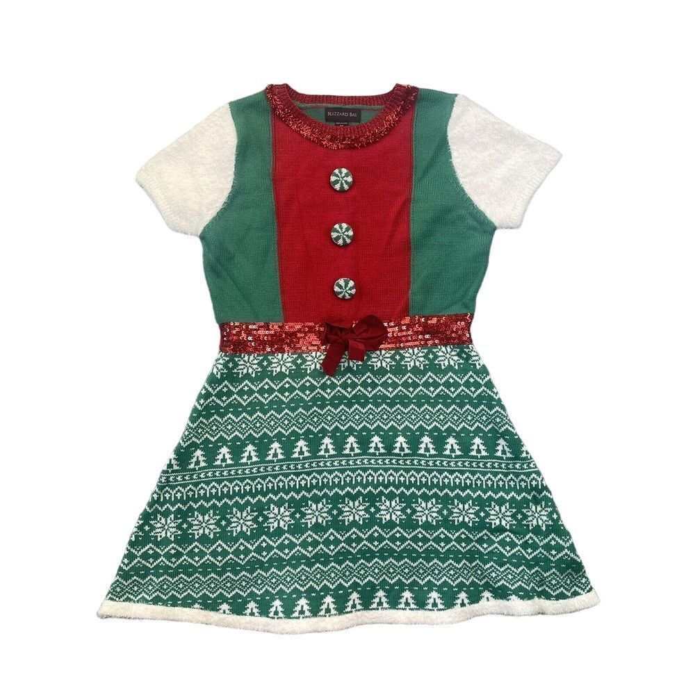 Blizzard Bay Womens Juniors Sz Med Christmas Santa Tunic Sweater Dress Green NEW